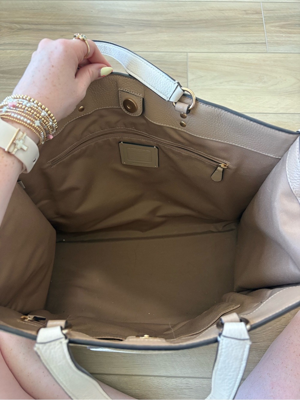 Coach Tan Signature Canvas Tote with Chalk Trim - Picture 4 of 8